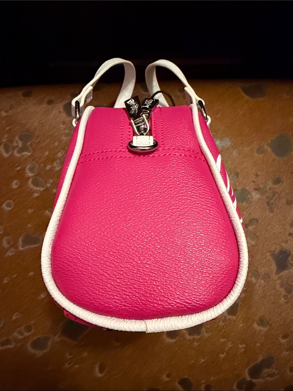 Von Dutch Hot Pink Mini Dome Satchel with White Trim - Picture 6 of 9
